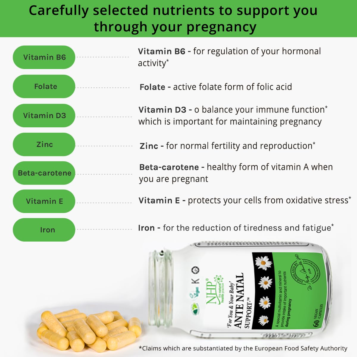 NHP The Natural Health Practice Natural Health Practice Ante Natal Support (60 Capsules) Multivitamin & Minerals for Healthy Pregnancy
