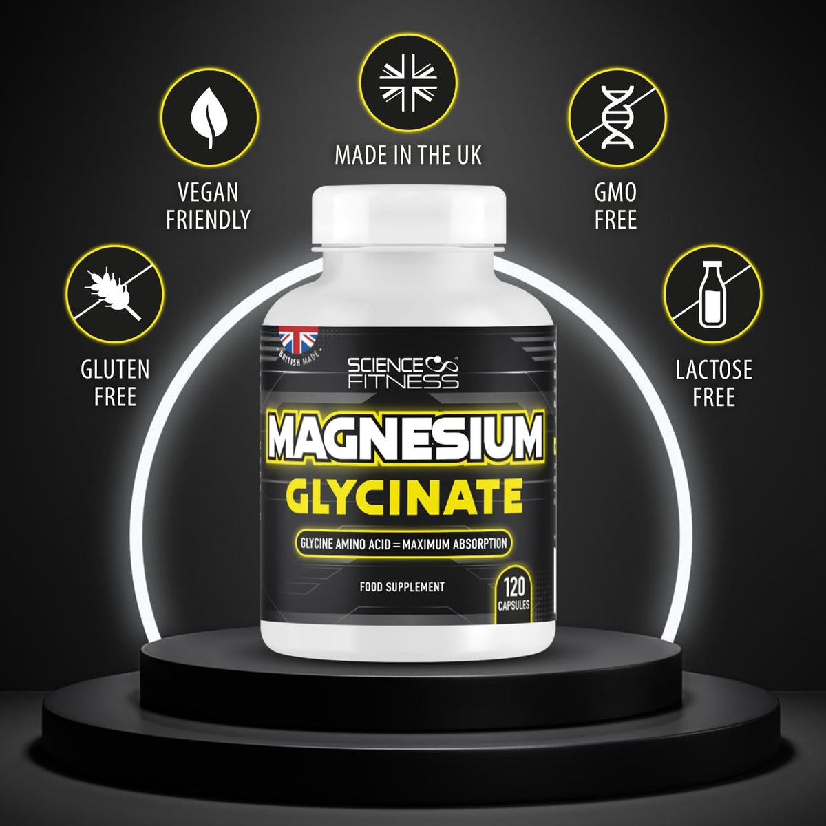 SCIENCE FITNESS Magnesium Glycinate Supplement,120 Capsules of Magnesium Bisglycinate, Maximum Absorption,1500mg per Serving, Made in The UK-Science Fitness