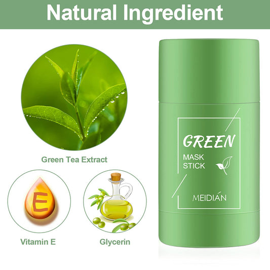 DRTRU Green Mask Stick for Face, Green Tea Cleansing Mask Stick for Blackhead Remover, Clay Mask Deep Cleans Pores, Moisturizing and Oil Control Anti-Acne for All Skin Types Women and Men