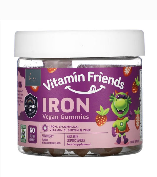 beBloomie Vegan Multivitamin & Iron for Kids - Daily Nutritional Support Gummies w/Ferrous Fumarate B-Complex, Vitamin C, Zinc, Biotin - Body Function & Anemia - Strawberry