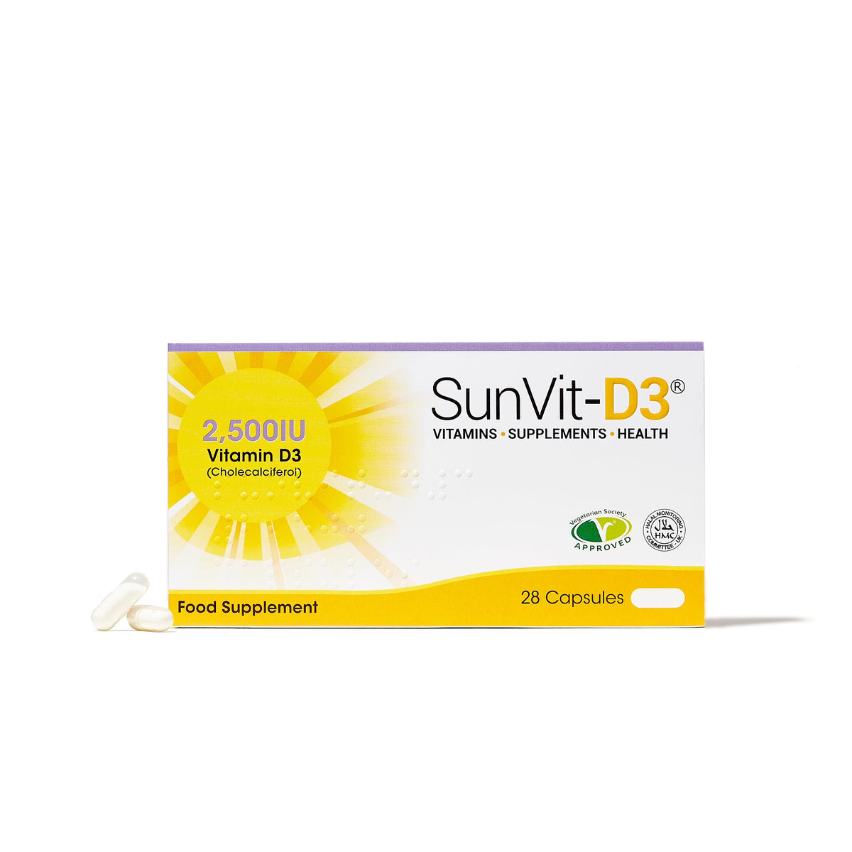 SunVit-D3 High Strength Vitamin D 2500iu Capsules - Cholecalciferol Vitamin D Capsules Support the Maintenance of Bone, Teeth, Muscle & Immune System | UK Made & GMP Approved - D3 Vitamins 28 Capsules