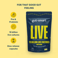 Gut - Smart Gut–Smart LIVE, 60 x Slow-Release Capsules, Pre & Probiotics, 19 Billion Live Cultures, Natural Supplements for Healthy Digestion