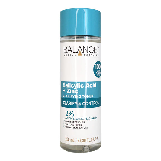 Balance Active Formula Salicylic Acid + Zinc Toner (200ml) - Exfoliates, Unclogs Pores, Prevents Blemishes & Blackheads, Minimises Pores for Clearer Complexion
