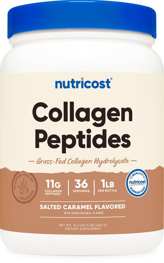 Nutricost Collagen Peptides Powder 1LB (454 G) (Salted Caramel) - Grass Fed Bovine Collagen Hydrolysate