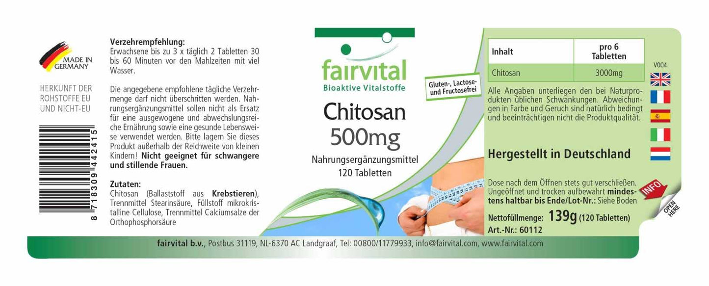 fairvital Fairvital | Chitosan 500mg - HIGH Dosage - 120 Tablets - Natural Fiber