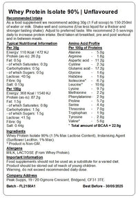 Peak Supps Whey Protein Isolate 90% - All Flavours (Unflavoured, 60g (2 Servings))