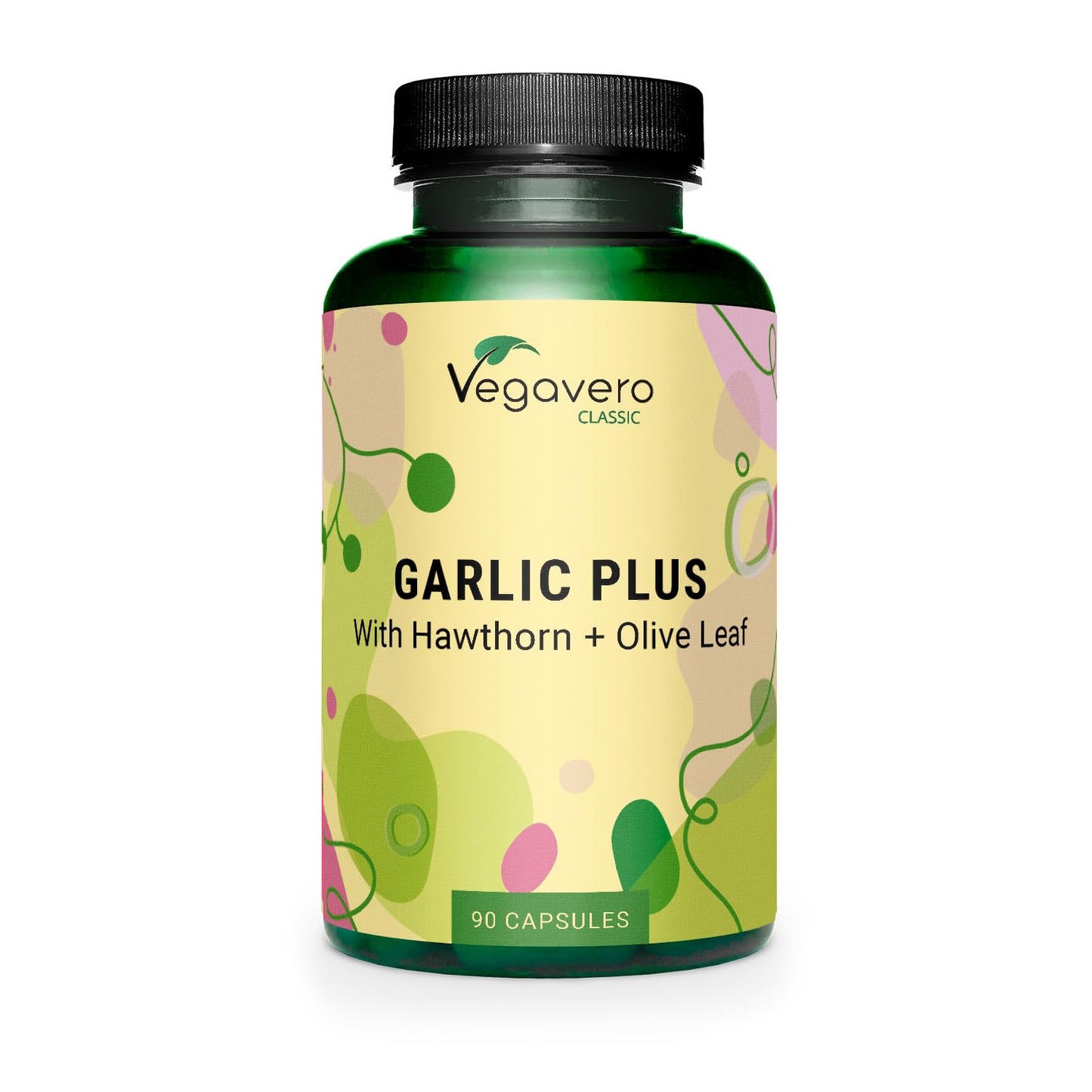 Vegavero Hawthorn Garlic Supplement | NO Additives | with Olive Leaf Extract | 4 mg Allicin | Lab-Tested & Non-GMO | 90 Capsules | Vegan