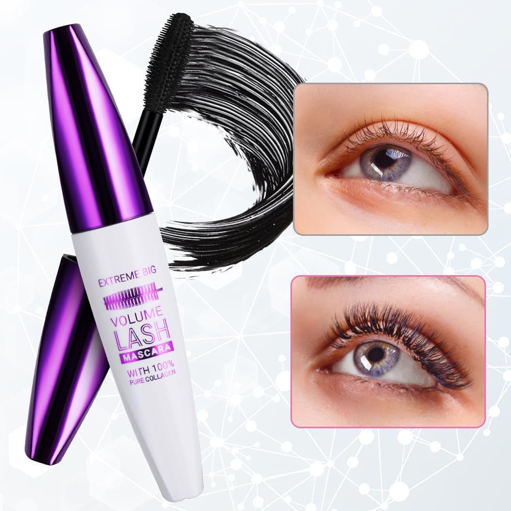 LOPHE Extreme Big 5D Volume Lash Mascara,Black Silk Fiber Eyelash Lash Volumizing Thickening Volume Mascaras with Big & Soft Brush, No Smudge, False Lash Effect