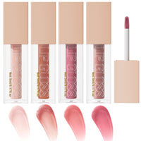 Skynest 4 Pcs Hydrating Lip Gloss, ICE/MOON/SILK/PETAL High Moisturizing Oil Tint with Hyaluronic Acid, High Shine for Plumper Looking Lips (#A)