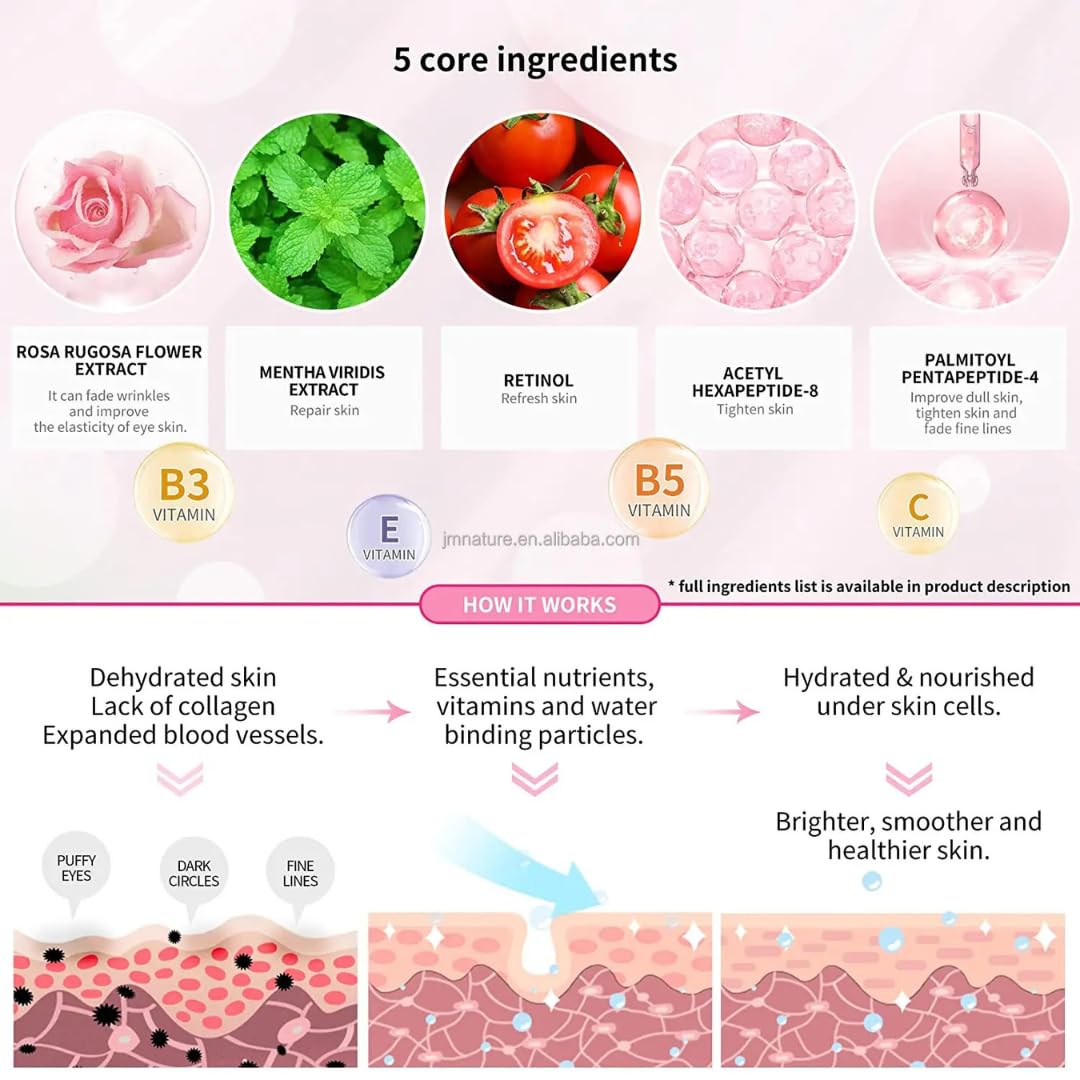 OVALA Rose Eye Mask - 60 Pcs Under Eye Treatment for Puffy Eyes, Wrinkles, Dark Circles and Fine Lines Skincare Eye Patch Masks for Women and Men