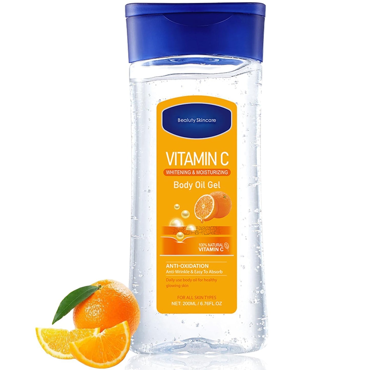 Lomeya Vitamin C Facial Oil Gel with Essential Oils for Skin - Body Oil for Women - Massage Oil for Dry Skin - Face & Body - Easy Absorption - 200ML (Orange)