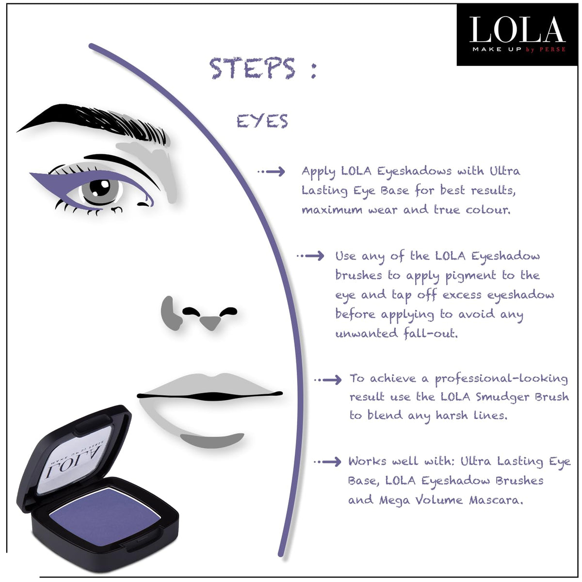 Lola Make Up by Perse Mono Eyeshadow with Natural Ingredients Vegan and Cruelty-Free Eye Makeup Palette High Coverage Satin Eye Shadow for Women, Lavender (027)