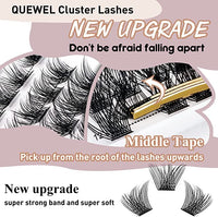 Cluster Lashes 72 Pcs QUEWEL Wide Stem Individual Lashes C/D Curl 8-16mm Length DIY Eyelash Extension False Eyelashes Soft for Personal Makeup Use at Home (Fluffy02-C-MIX8-16)