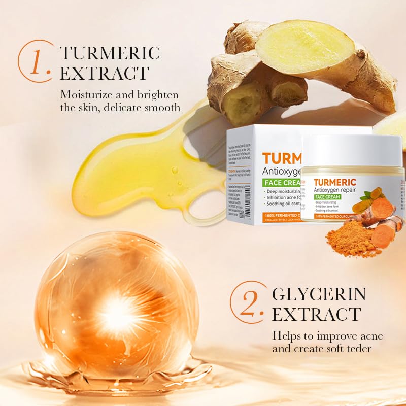 YUYUE-YY Turmeric Face Cream, Aanti Aging Cream For Radiant and Glowing Skin, Reduce Dark Spots & Hyperpigmentation, Refining Pores, Anti Ageing Moisturiser Cream for Women & Men - Brightening (Turmeric)