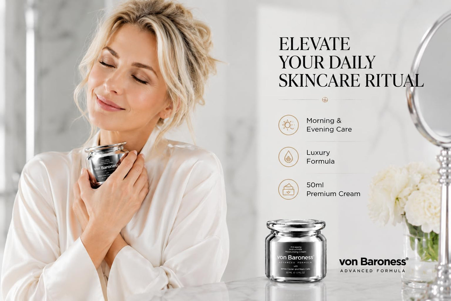 VON BARONESS Von Baroness Caviar Face Cream 50ml – Anti Ageing Face Cream for Women & Men, Firming Cream with White Caviar Extract, Collagen, Retinol, Hyaluronic Acid – Day & Night Cream Anti Wrinkle Moisturiser