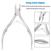 FERYES Cuticle Nippers 1/2 Jaw - Professional Stainless Steel Cuticle Trimmer Scissors and Double Springs Nail Clipper Cutter Remover Pedicure Manicure Tool,FL-N300,Silver