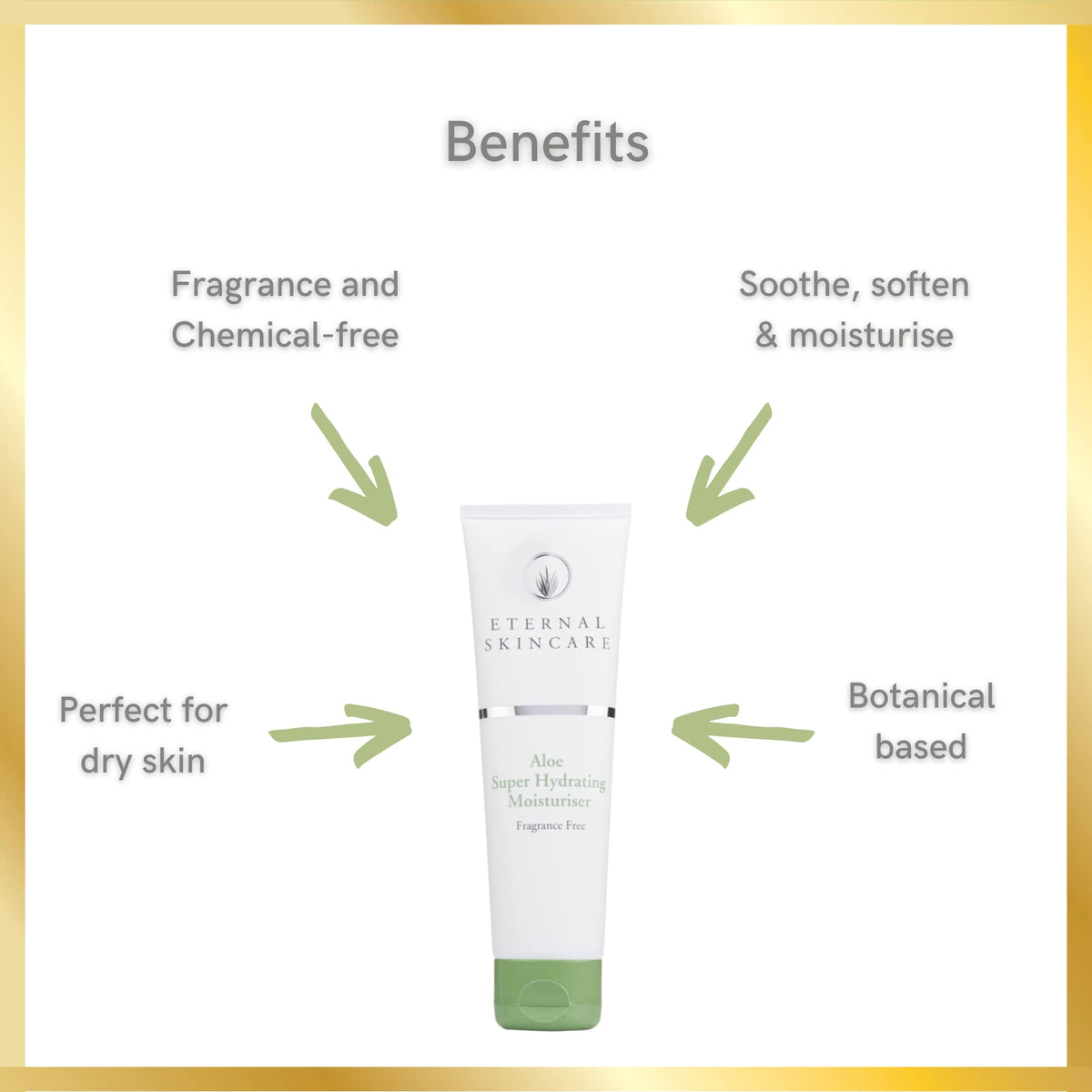 Eternal Skincare - Aloe Super Hydrating Moisturiser (100ml) Fragrance Free - Rich in Aloe Vera. For Dry and Sensitive Skin. For Body & Face. Made in UK.