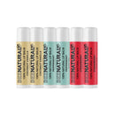 Bee Natural 100% Natural Moisturising Lip Balm - Multi Flavour (Peppermint, Coconut Vanilla, Strawberry) Pack of 6