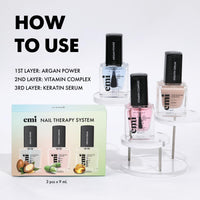 EMI Nail Care Power Trio for strong, healthy, and nourished nails vitamin therapy Argan Power A, E, and F Vitamin Complex Keratin Serum protective shield Emi Nail Therapy System