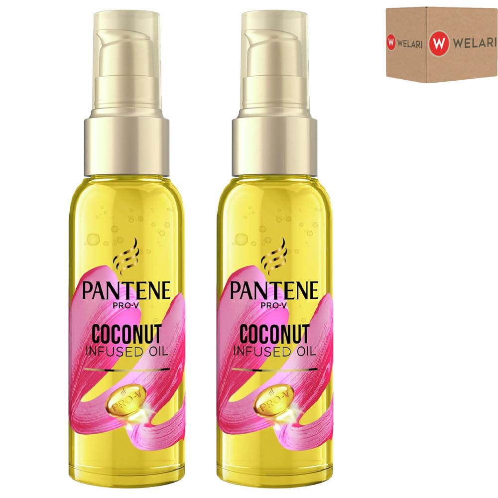 Pantene Pro-V Coconut Infused Oil 100ml Pack of 2 Smooth Shiny Radiant Hydrate Dry Damaged Frizzy Hair Repair Non Sticky with Welari Thank You Card | (2pack) (200g)