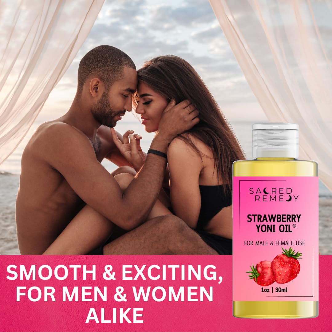 Sacred Remedy StrawberryYoni Oil Potent, Hydrating, Moisturising Lotion Oil. 100% Natural & Vegan. Reduces Friction, Chaffing & Dryness. Balances PH Level & Fresh Scent with Vitamin E (50ml)