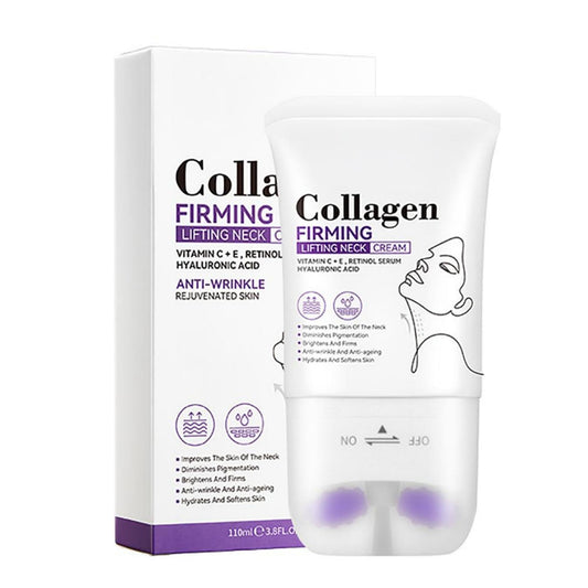 Skin Tightening Cream with Collagen & Retinol Firms Neck Skin Reduces Fine Lines Double Chin Dual Roller Massage Design for All Skin Types