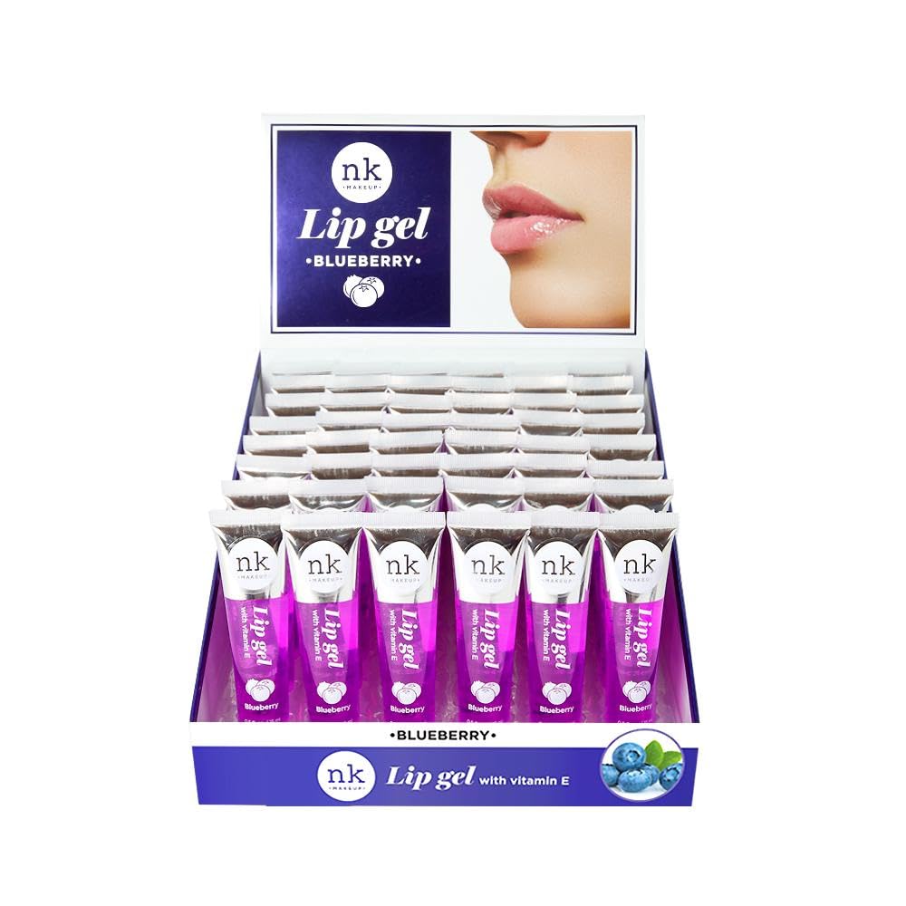NK lip gloss gel 15ml Vitamin E, Shiny, Nourishes, Blueberry, Peach, Mango and Watermelon flavoured by Nicka K (Multi Pack Of 4).