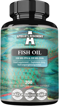 APOLLO'S HEGEMONY Fish Oil 1000mg - High Dose Omega 3 with 330mg EPA and 220mg DHA - 200 Softgel Capsules - 6 Months Supply - Unsaturated Fatty Acids (EFAs) - Supports Heart and Brain Health - by Apollo's Hegemony