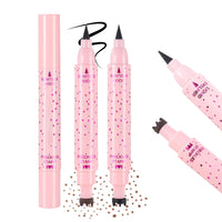 Prreal 2PCS Eyeliner Freckle Pen, 2 in 1 Freckle Stamp and Black Liquid Eyeliner, Waterproof, Natural Lifelike Freckles Makeup, Soft Sopt Pen Magic Fake Freckles, 01 Light Brown+ 02 Medium Brown