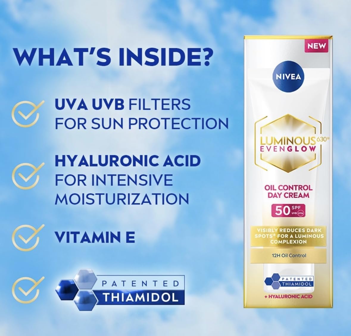 NIVEA Luminous 630 Even Glow Day Cream, Oil Control, SPF50, 40ml