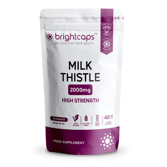 Brightcaps Milk Thistle Tablets 80% Silymarin High Strength 4,000mg Per Serving 2 Months Supply, 120 Vegan Tablets - Milk Thistle Capsules Alternative - Premium Supplement Made in UK
