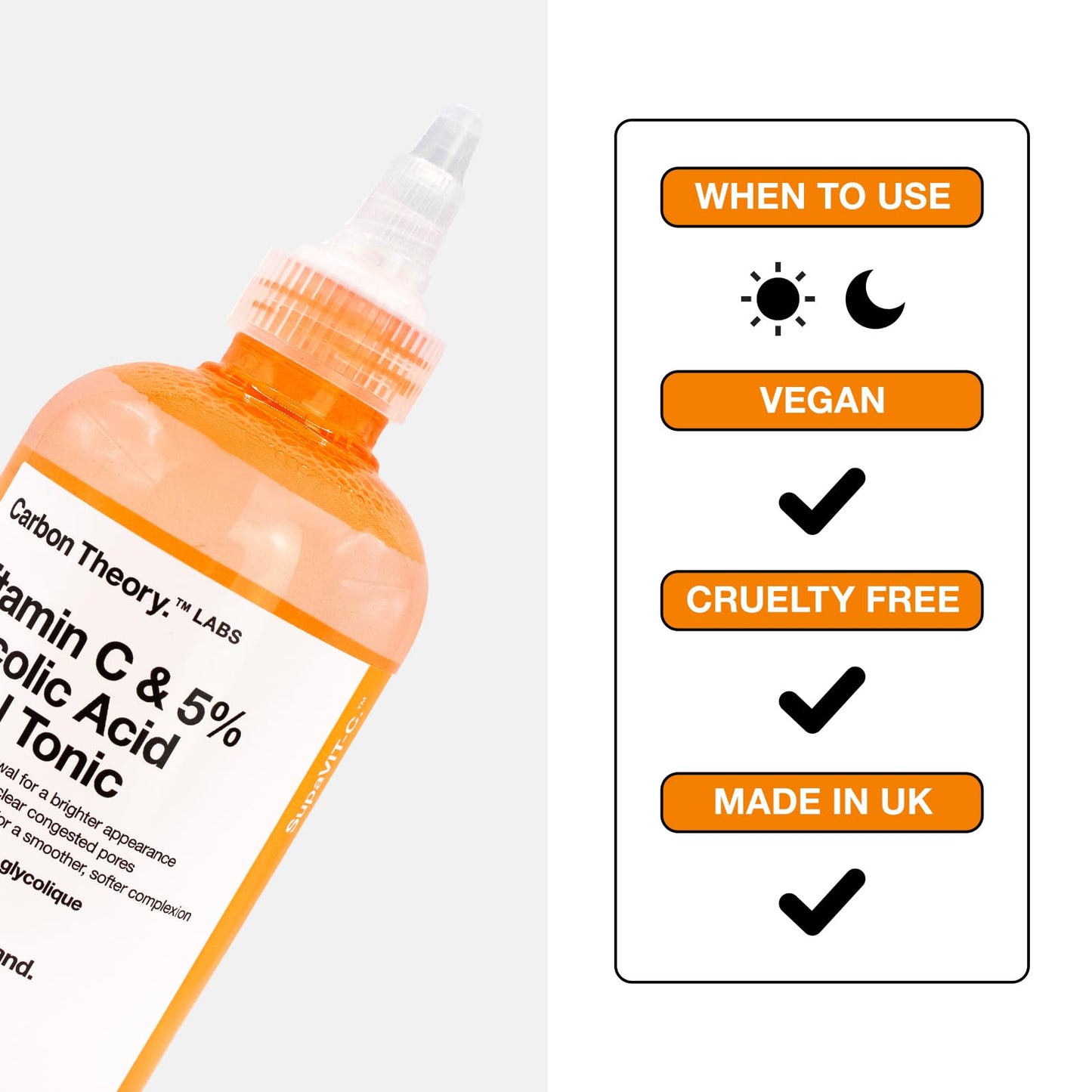 Carbon Theory SupaVIT-C Vitamin C Skin Toner for Face - 5% Glycolic Acid Toner & Blemish Control Cleanser - Reduces Excess Oil & Minimises Pores - Exfoliating Vegan Facial Tonic - 250ml