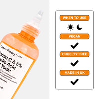 Carbon Theory SupaVIT-C Vitamin C Skin Toner for Face - 5% Glycolic Acid Toner & Blemish Control Cleanser - Reduces Excess Oil & Minimises Pores - Exfoliating Vegan Facial Tonic - 250ml