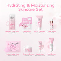 LAIKOU Sakura Skincare Set, 20PCS Face Care Kit, Cleanser, Serum, Eye, Moisturiser, Eye & Hand Cream, Sleeping & Mud Mask, Hydrating Travel-Friendly Pamper Gifts Set for Women Teen Girls