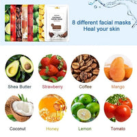 MOOYAM 8-pack Korean Skin Care Face Beauty Mask Sheet - Jojoba Oil, Green Tea, Vitamin C, Hyaluronic Acid, Shea Butter, Moisturising, Anti-Wrinkle, Brightening, Firming, Nourishing, Lightening 25ml/pc