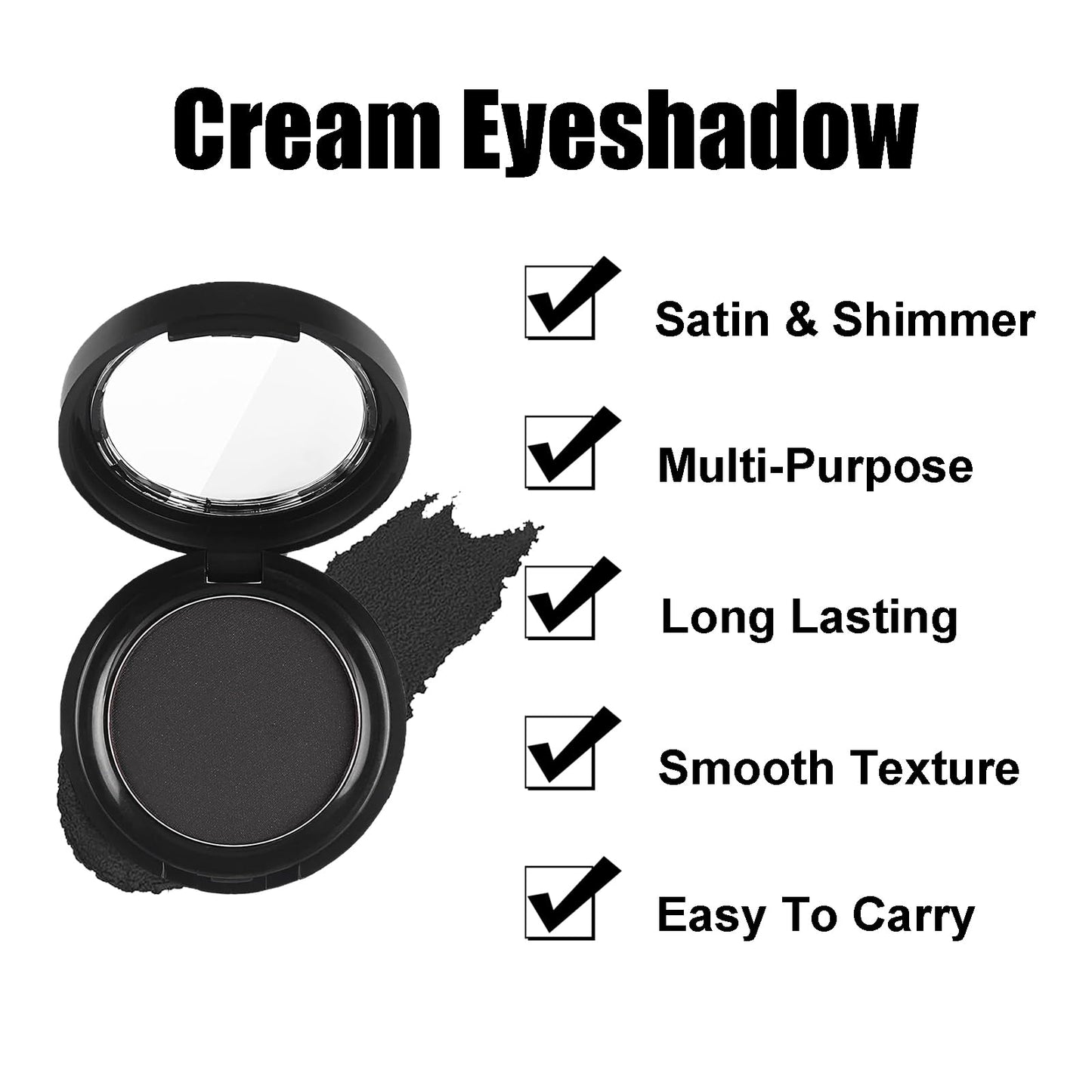 QUIWEN Single Matte Black Eyeshadow, Black Eye Make-Up Pressed Fine Powder Eyeshadow High Pigment Longwear Waterproof Single Black Eye Shadow With Brush for All Skin Tone