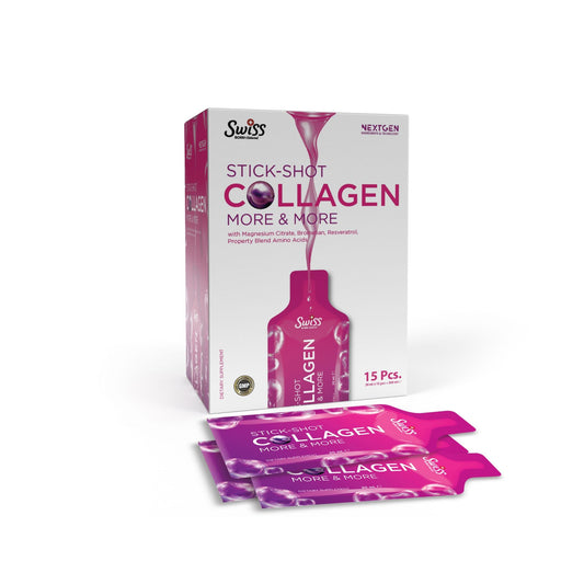 Swiss Stick-Shot Collagen More & More, 15 Pcs, with Magnesium Citrate, Brazilian Resveratrol, Proprietary Blend Amino Acids