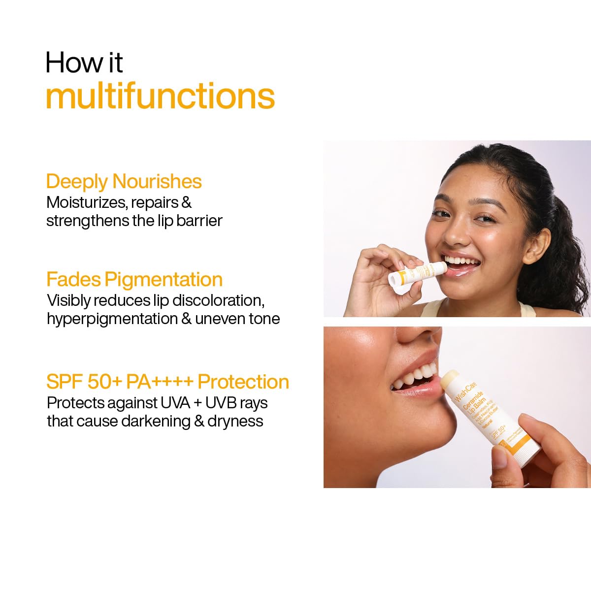 WishCare Ceramide Lip Balm with SPF50 PA+++ - Kojic Acid & Niacinamide - For Lip Lightening & Protection 5gm