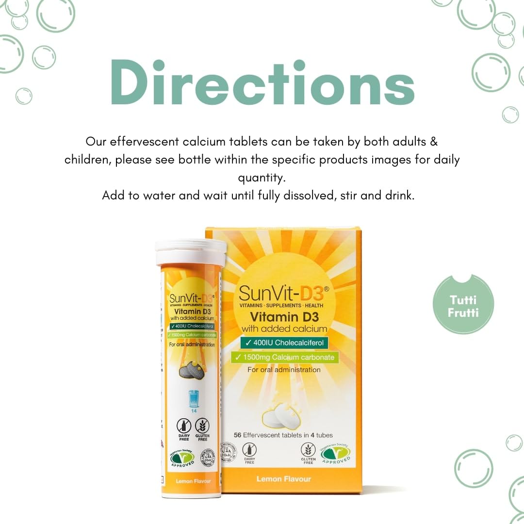 56 Dissolvable Effervescent Lemon Calcium Fizzy Tablets 600mg, with Vitamin D3 400IU (10ug) Daily Supplement, Saver Multipack, Daily Nutrition – Helps Build and Maintain Strong Bones, (4 X 14 Tubes)