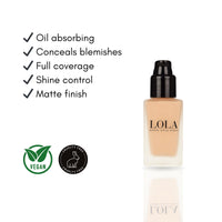 Lola Make Up by Perse LOLA Make Up by Perse Matte Long-Lasting Liquid Foundation – Full Coverage, Buildable Matte Finish, Oil-Absorbing, Shine-Free, Long-Lasting – Paraben-Free, Vegan, Cruelty-Free – [B045]