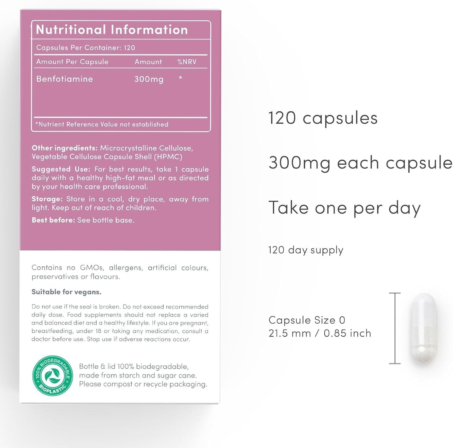 vP Vitality Pro Benfotiamine Vitamin B1 Supplement, 120 Capsules - Fat Soluble 300mg B1 Vitamin for Heart & Cognitive Support - Easy to Swallow Vegan Dietary Supplements for Men & Women