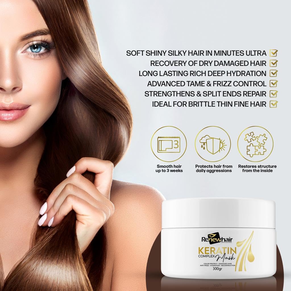 RENEW HAIR PROFESSIONAL Renew Hair Professional Keratin Hair Mask – 300g Restorative Treatment | Anti-Frizz | Volume Control | Color & Heat Protection | Vegan