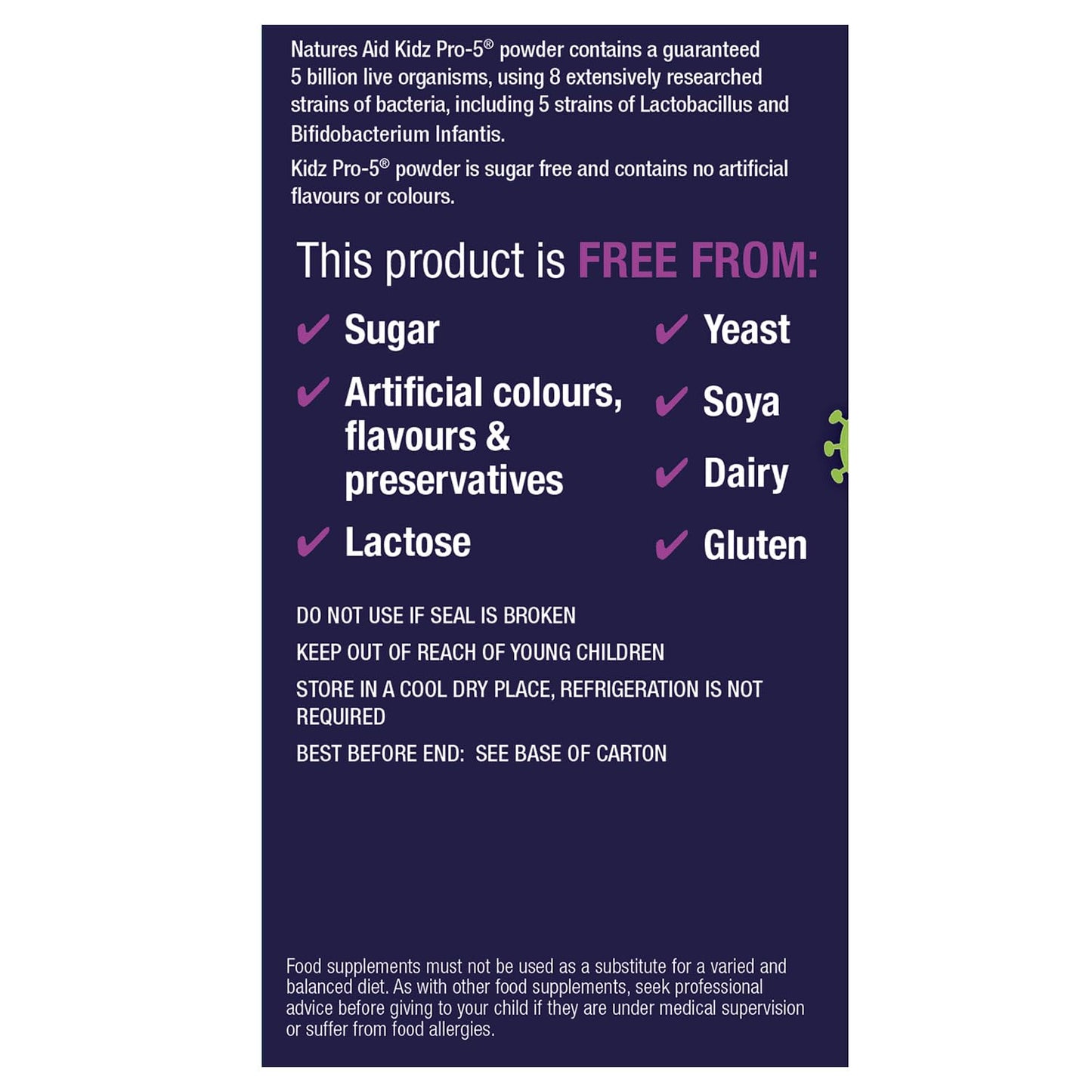 Natures Aid Bio360 Kidz Pro-5 Daily Microbiotic Powder 90g for Children 12 Months to 12 Years - 5 Billion Friendly Bacteria - Sugar Free Vegan Non-GMO Gluten-Free