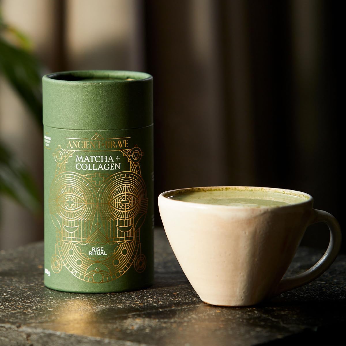 Ancient + Brave Matcha + Collagen 150g Tub - Lion's Mane Mushroom Powder Supplement - Hydrolysed Collagen Peptides - Radiant Skin, Hair & Nails
