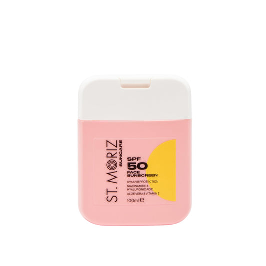 ST. MORIZ St Moriz Suncare SPF 50 Face Sunscreen | UVA & UVB Protection SPF 50 Daily Use Sunscreen Face Lotion with Niacinamide, Hyaluronic Acid, Aloe Vera & Vitamin E | Dermatologically Tested | Vegan | 100ml