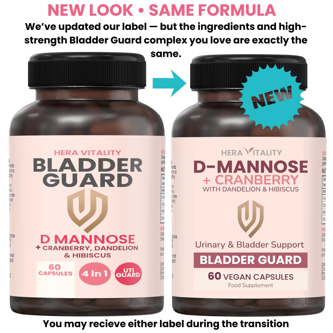 HERA VITALITY D-Mannose & Cranberry Capsules for Women – Urinary Tract & UTI Support Supplement – Bladder Control & Urinary Health Complex with Hibiscus & Dandelion – 60 Vegan Capsules
