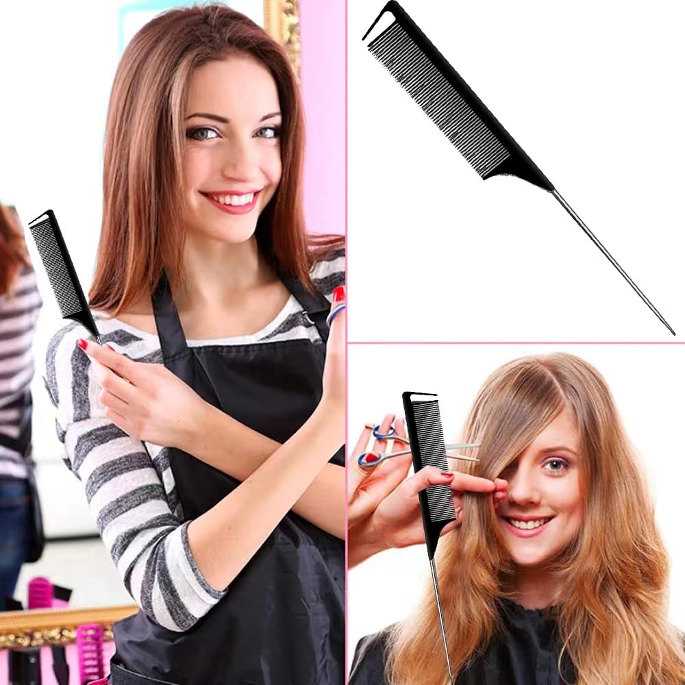 CCLKHY Pin Tail Comb, Rat Tail Combs, Black Carbon Fiber Parting Combs, Anti Static, Teasing Comb for Styling of All Hair Types
