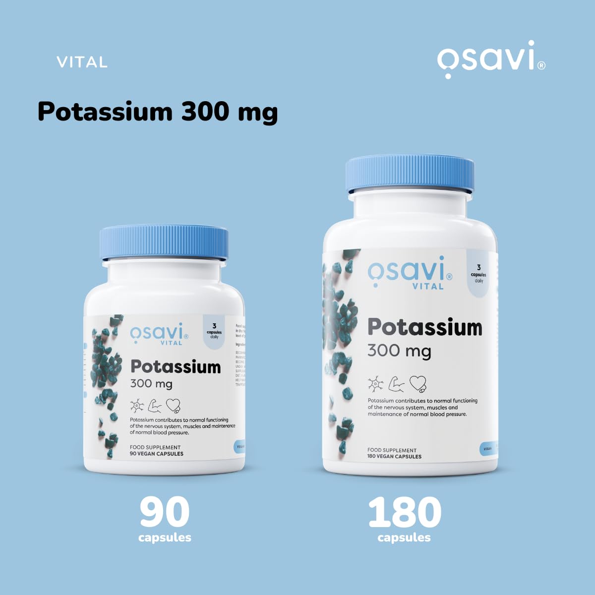 OSAVI Osavi Potassium 300mg – 90 Vegan Capsules | Highly Absorbable Potassium Citrate for Nervous System, Muscle Function, and Blood Pressure Support | Clean Label, Vegan Friendly