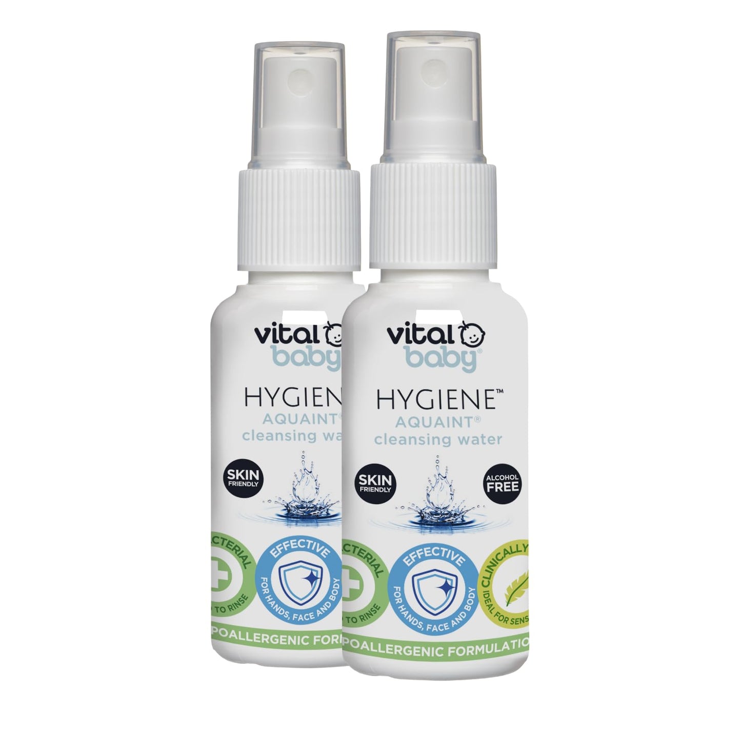 vital baby HYGIENE Vital Baby Aquaint Cleansing Water 50ml 2pk | Hypoallergenic & Antibacterial | Safe for All Ages, Gentle on Skin, Alcohol-Free, 100% Natural Formula | Vegan-Friendly | Quick, No-Rinse Skin Cleanser
