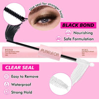 PURELEOR DIY Eyelash Extension Kit Cluster Lashes 50D Curl 10-16mm Mixed DIY Lash Extensions with 2 in 1 Bond and Seal Applicators